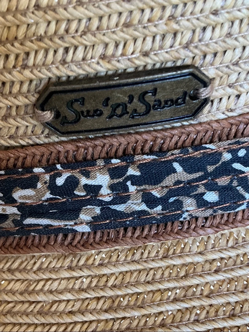 Natural Straw Wide-Brim Hat with Leopard-Accent Trim
